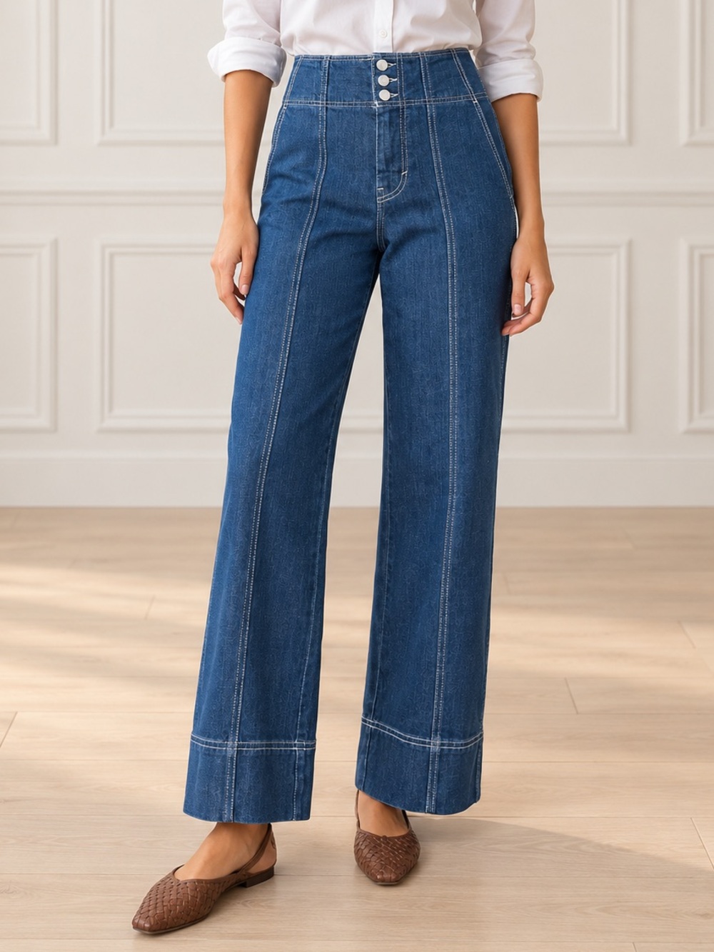 NWT PILCRO Anthropologie Jeans Sz 27 High Rise Wide Leg Trouser Contrast Stitch